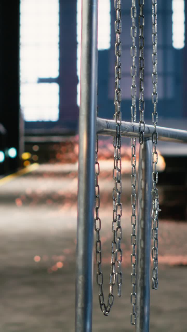 Vertical Video Empty warehouse interior in heavy industry environment displays steel work