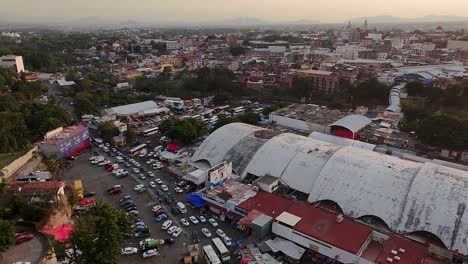 mercado adolfo lópez in cuernavaca, mexico with busy traffic, aerial view