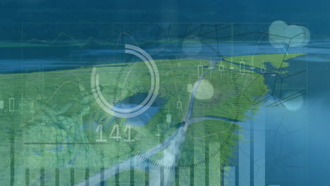 animación del procesamiento de datos sobre el paisaje