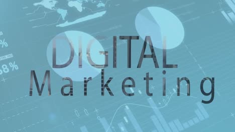 Animation-of-digital-marketing-text-over-data-processing-on-blue-background