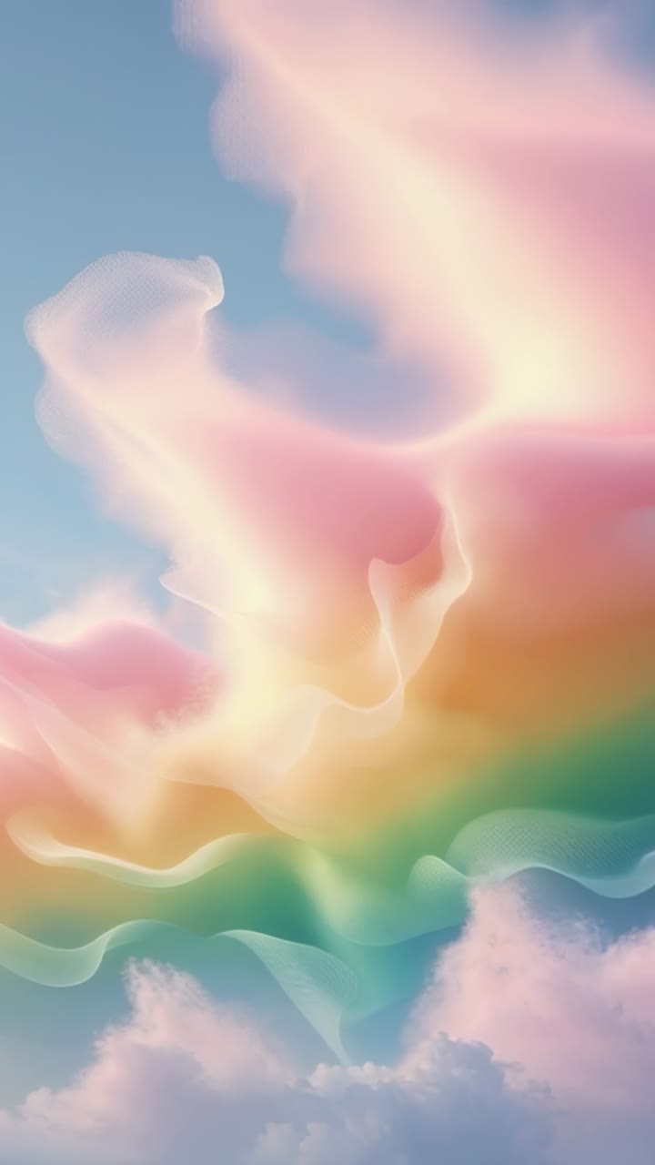 Vertical video: Emerging pastel rainbow clouds rising curling and thinning in sky with white base