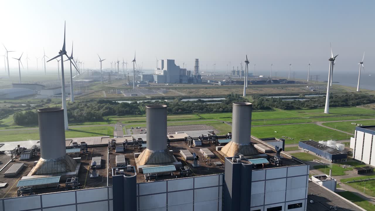 Powerplant at the Eemshaven, The Netherlands. Aerial drone video.