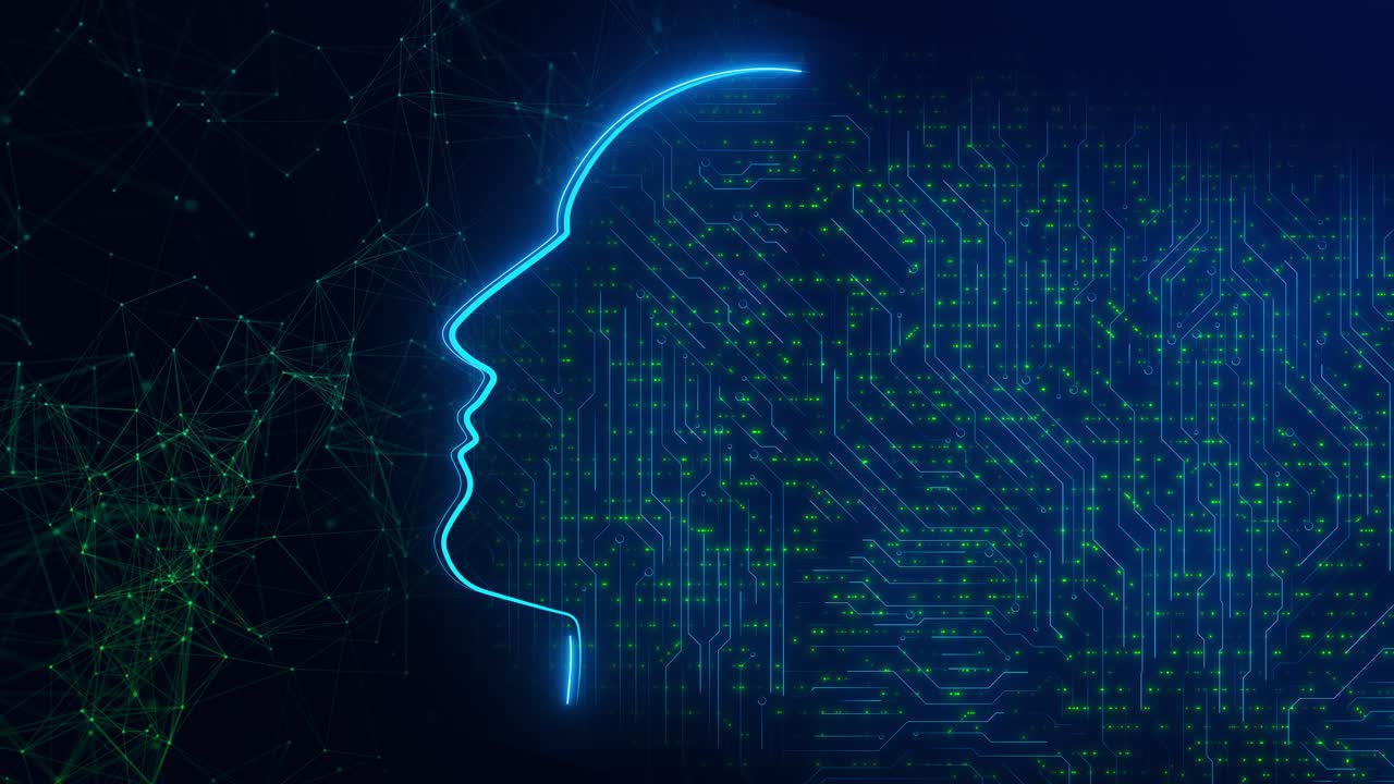 Futuristic evolution biologic to artificial intelligence future ai tech machine learning face