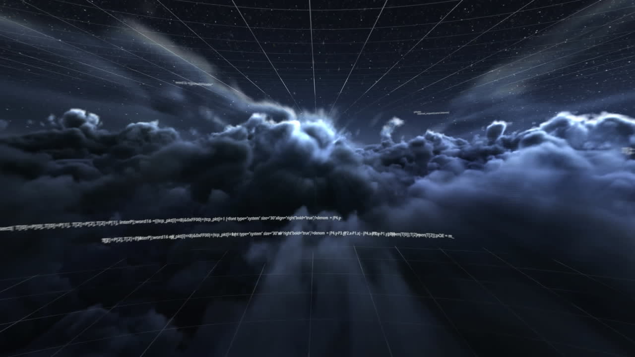 Animation of data processing over clouds moving