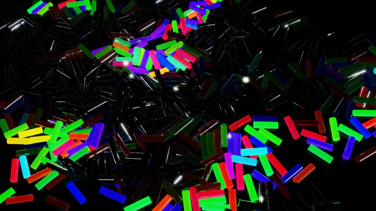 3d abstract looped background with lot of gray rectangles lay on plane and light up. Bulbs start to glow forming pattern like abstract chrismas garland. Multicolor waves runs across sticks