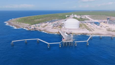 Drone-pullback-view-of-AES-Andres-power-plant,-Santo-Domingo,-Dominican-Republic