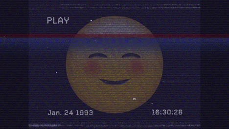 animación digital del efecto de falla de vhs sobre el emoji de la cara sonriente contra un fondo negro