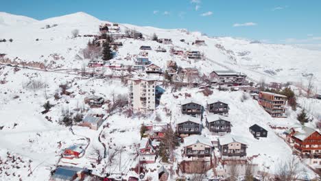 snow-covered mountain village of farellones near santiago, chile during winter