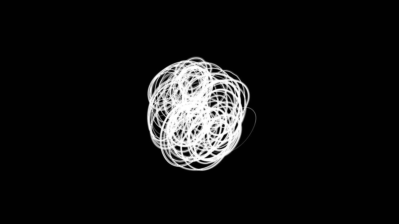 Abstract White Scribble Ball Rotating on Black Background