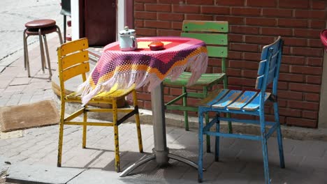 colorful outdoor cafe setting