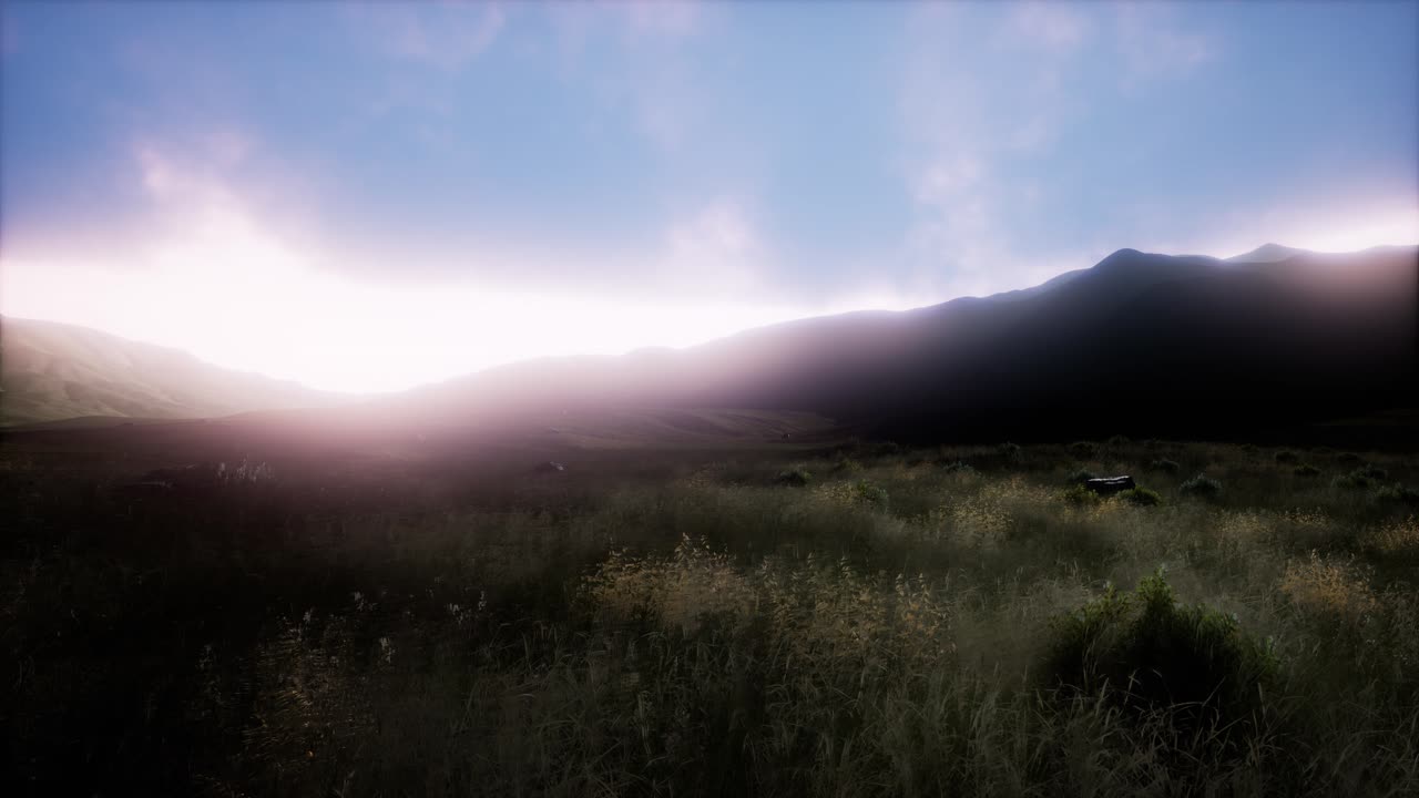 안개 속 에 있는 공중 의 초록색 언덕 풍경