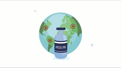 diabetes disease animation with insuline bottle and earth planet