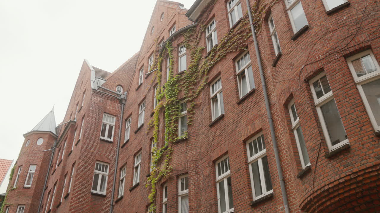 Charming ivy-covered brick building in Flensburg, Germany. Ideal for historical or architectural projects.
