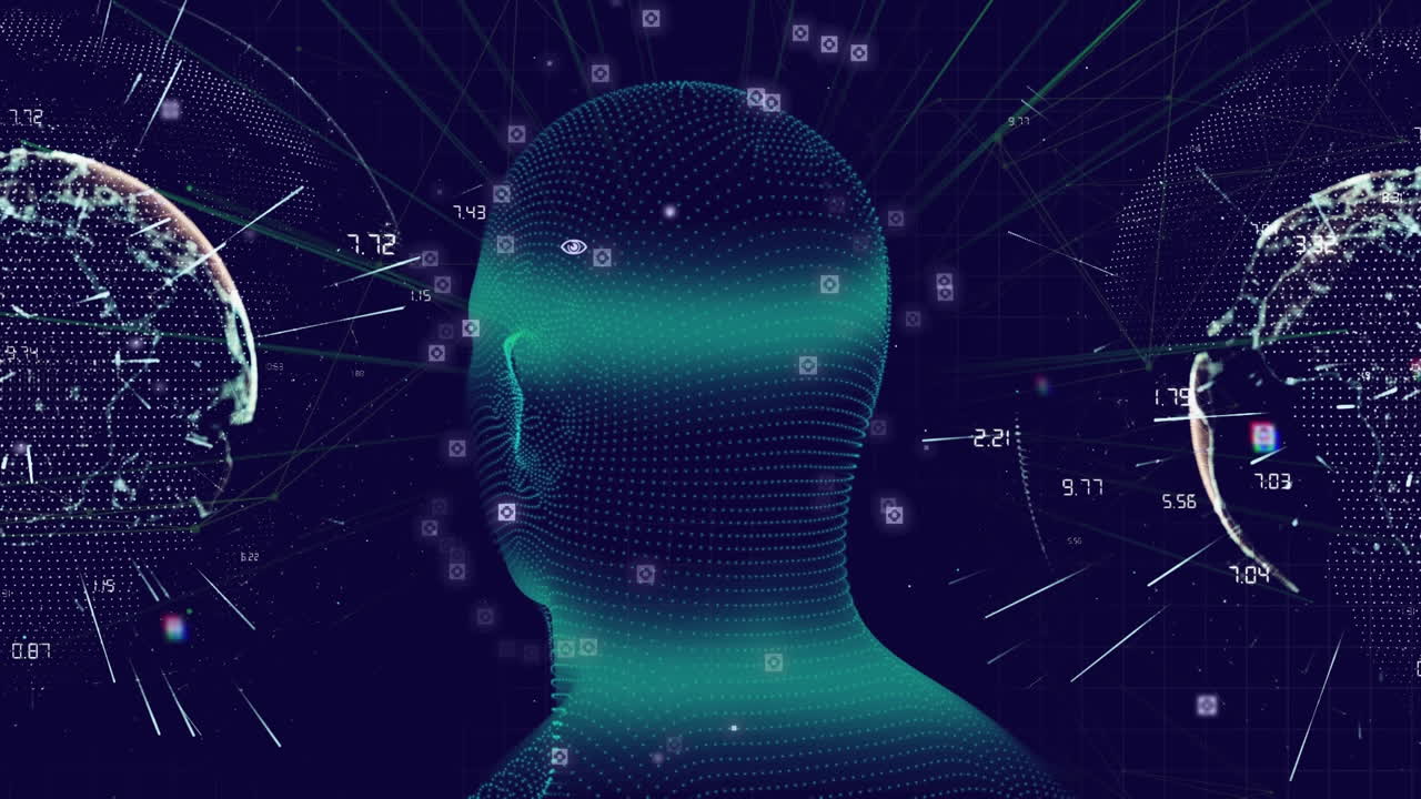 Animation of human head spinning with digital interface data processing