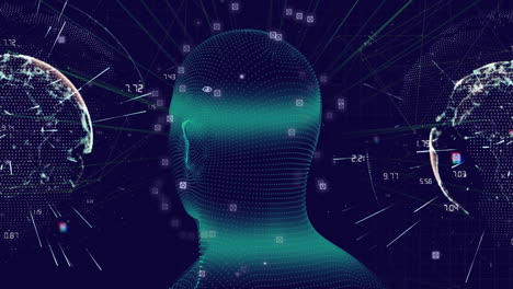 animation of human head spinning with digital interface data processing