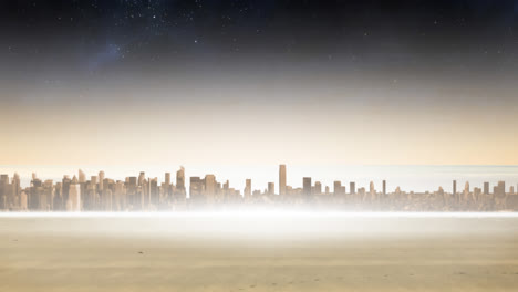 animation of texts over cityscape