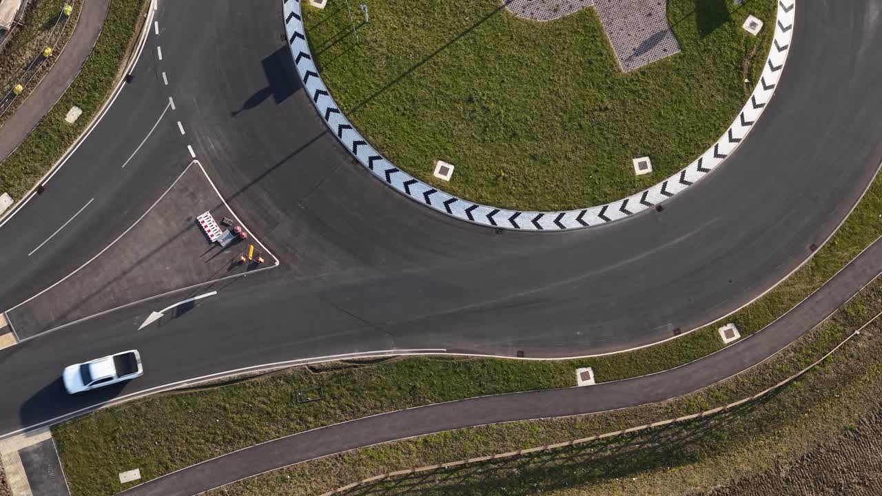 Aerial view of Waddesdon roundabout on A41 road, UK, sunny day, outdoors