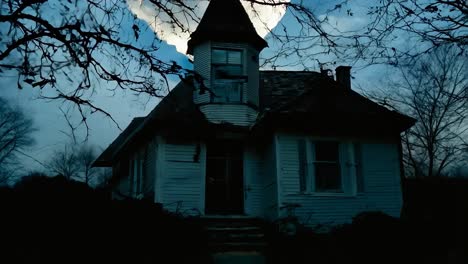 a creepy abandoned house under the full moon