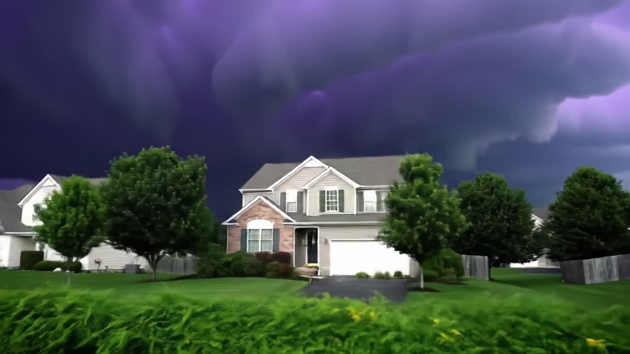 Stormy Skies Over Suburban Homes: A Visual Journey Through Nature's Drama Captured in Two Dramatic Frames