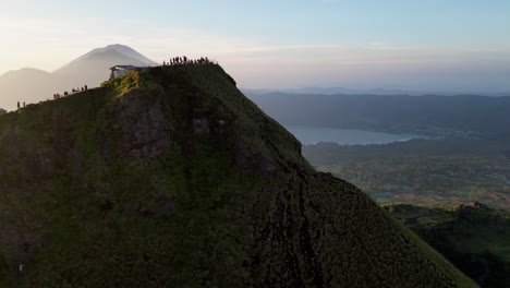 mount batur crater peak with mount agung reveal bali indonesia