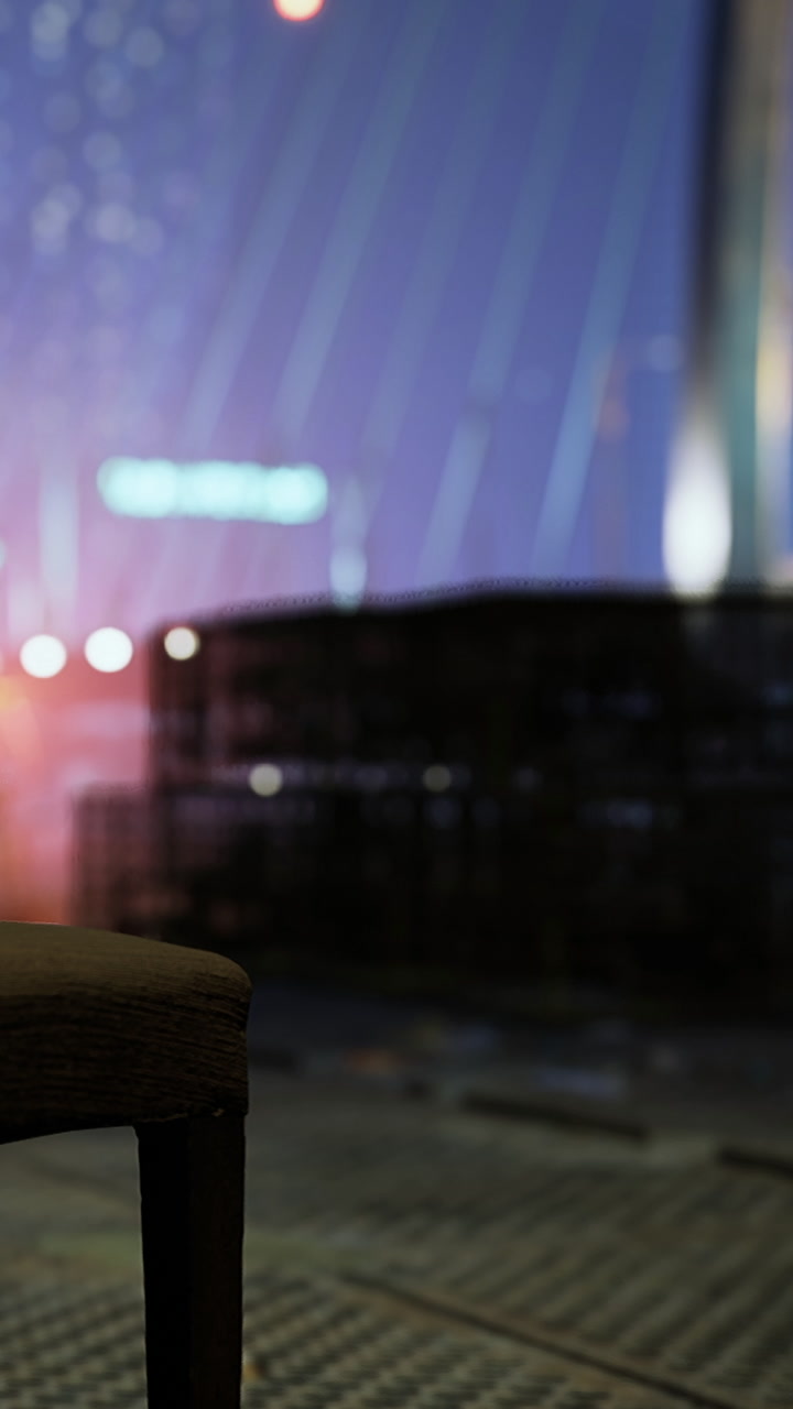 Quiet evening on a balcony with city lights shining in the distance