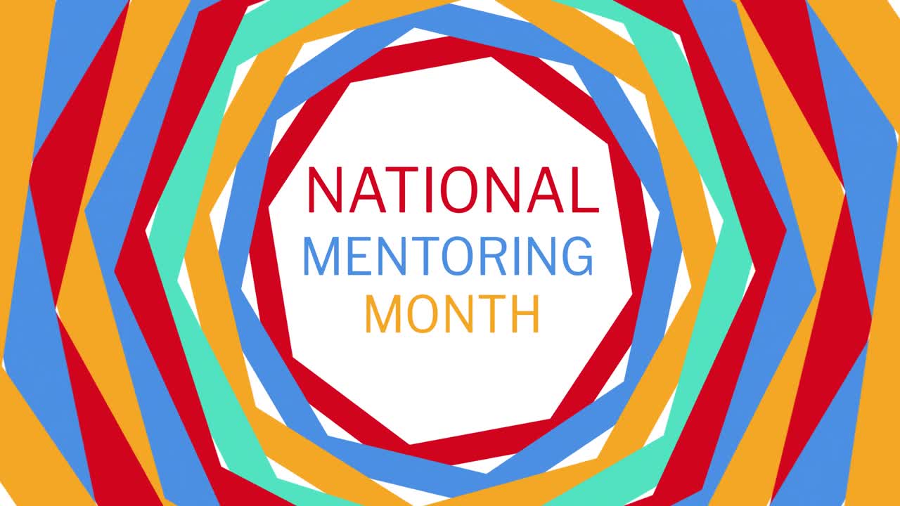 ⁇ 색 배경에 다채로운 모양에 대한 국가 멘토링 달 텍스트의 애니메이션