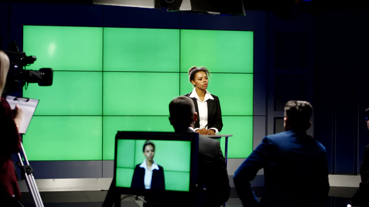 Newsreader in a production studio