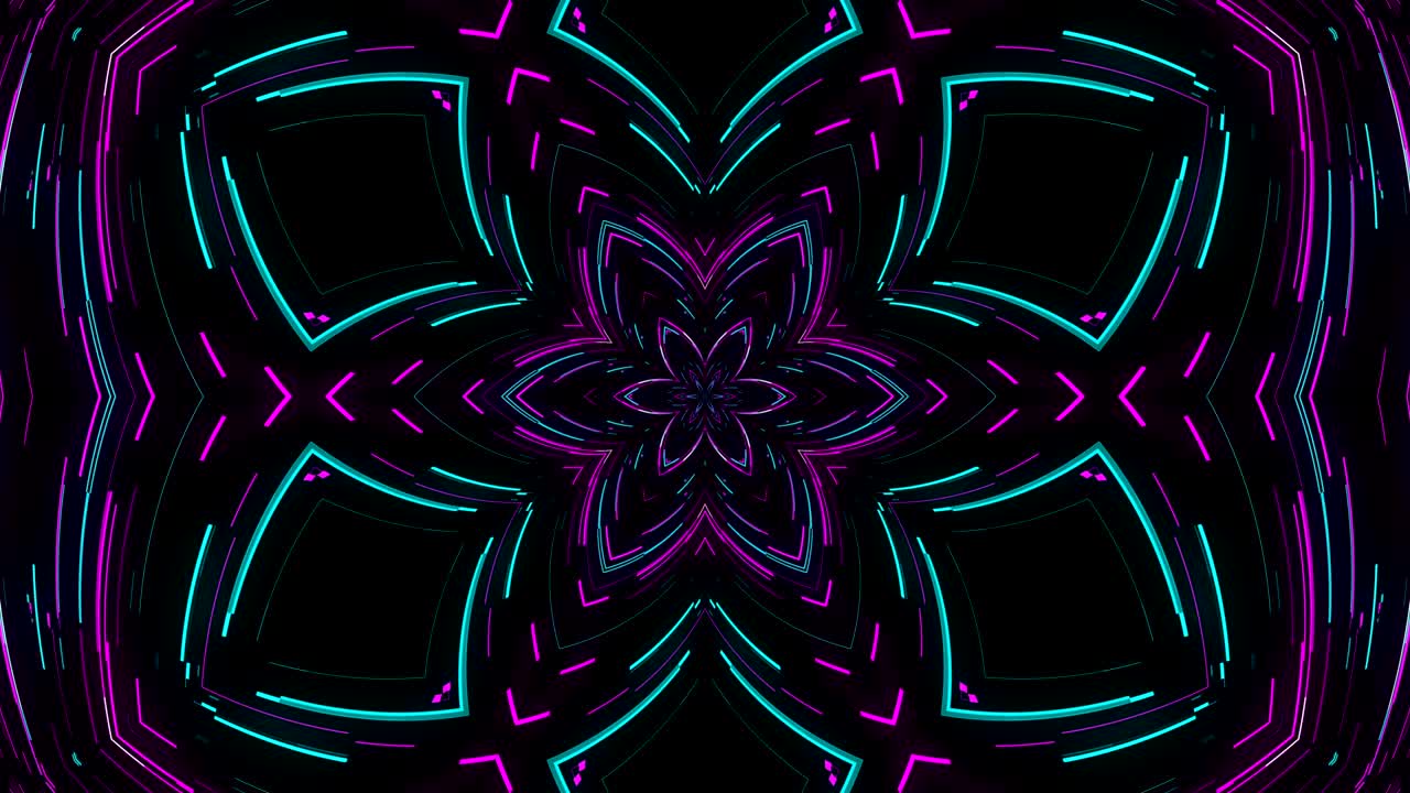 Sfondo astratto caleidoscopico al neon, sfondo generato al computer con rendering 3D