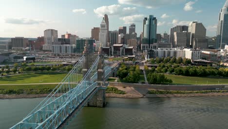 Aerial-of-Downton-Cincinnati,-Ohio-with-John-A