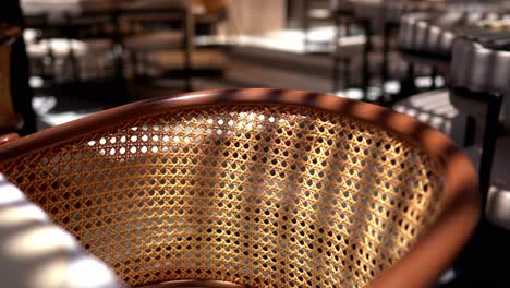 Front-view-of-chair-for-dining-table-in-restaurant-close-up-shot,-high-angle-shot