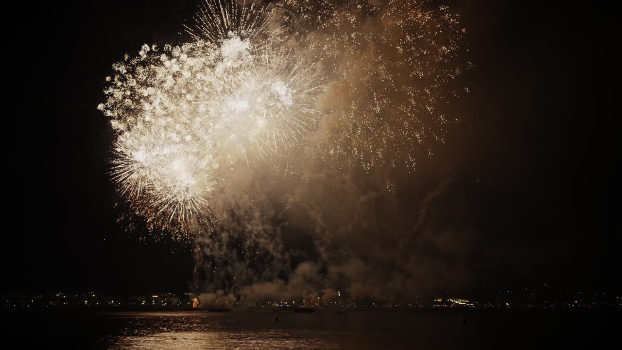 Fireworks at the Cannes Fireworks Festival at night, France