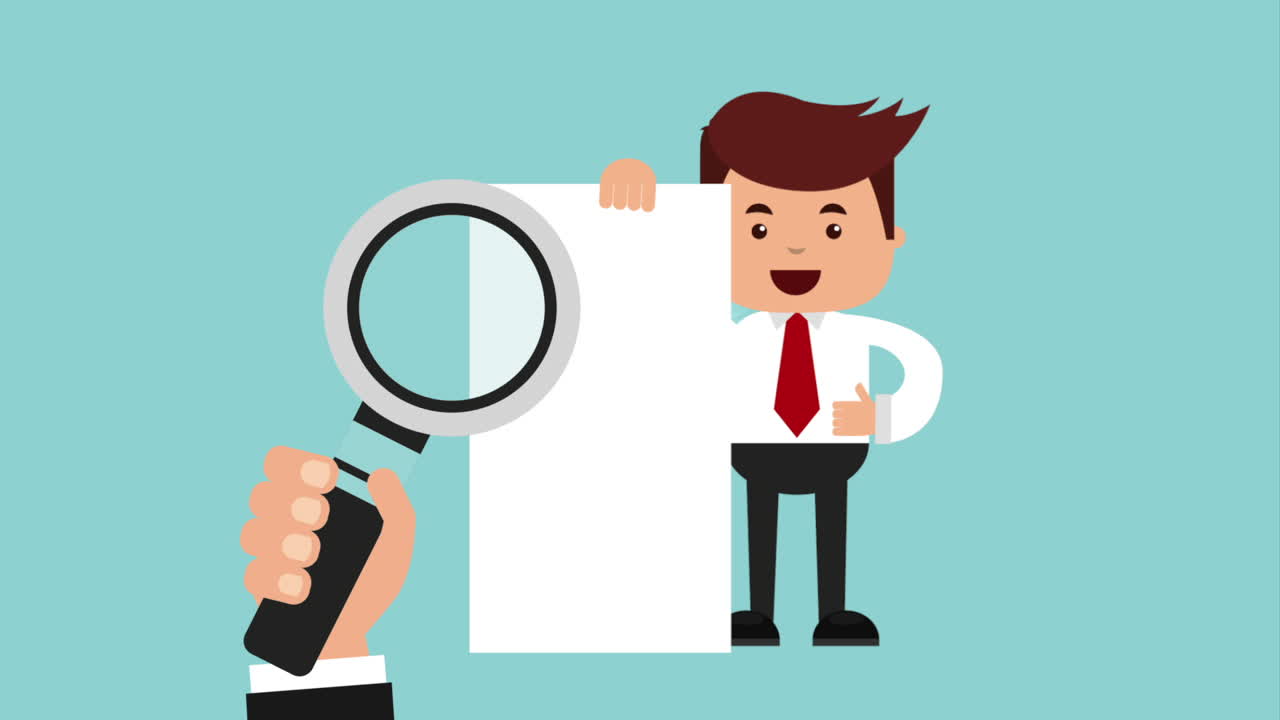 Businessman Presenting Information with Magnifying Glass