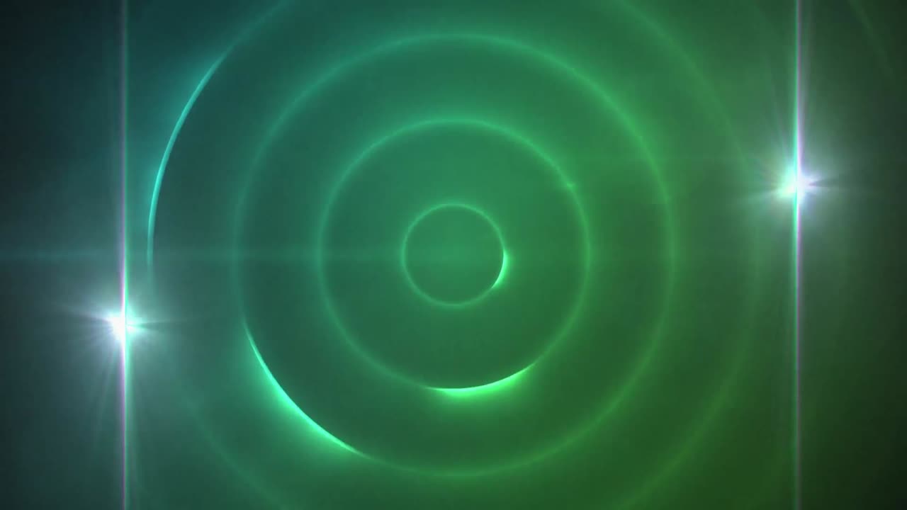 검은 바탕에 초록색 나선형 빛의 흔적에 대한 두 개의 빛의 점의 디지털 애니메이션
