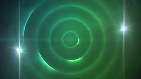 Digital-animation-of-two-spots-of-light-against-green-spiral-light-trails-on-black-background