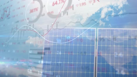 animation of financial data processing over solar panel