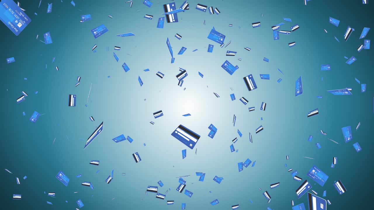 Debit and credit cards rain falling on background consumerism debt household finance shopping online