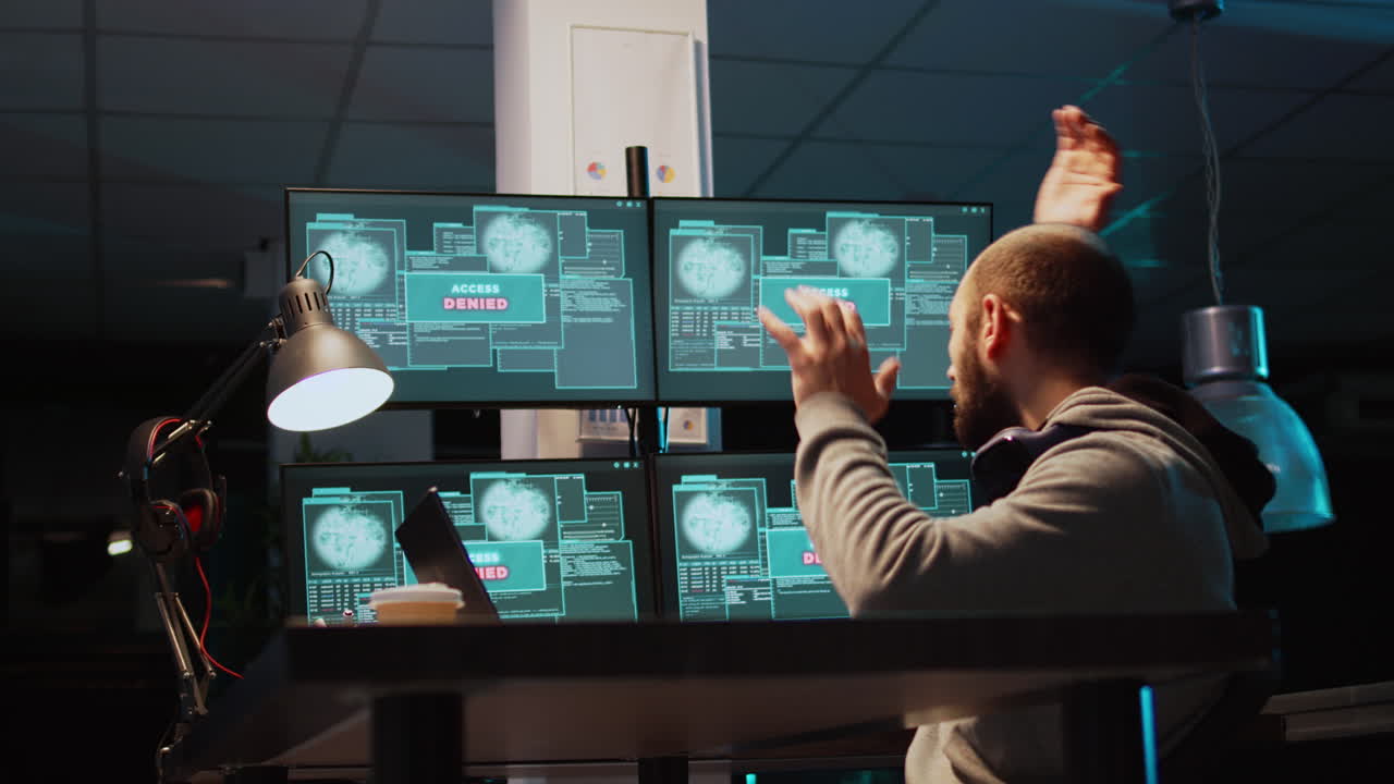 Hacker working on computer in office