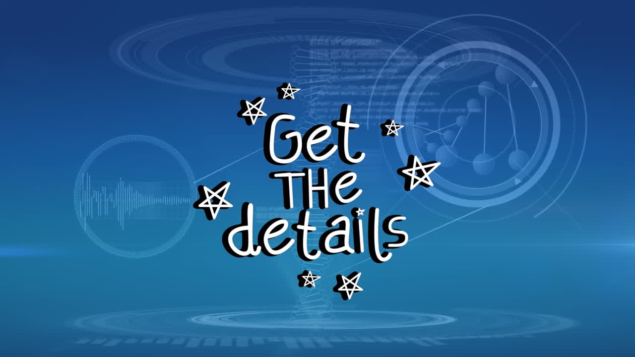 자세한 내용은 소리파, dna 나선, 떠다니는 뉴클레오티드 위에 있는 별과 함께 문자를 얻습니다.