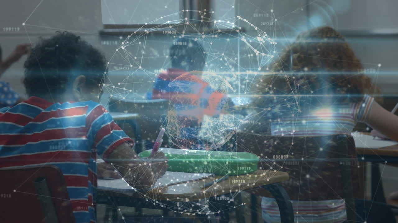 animación de la red de conexiones con el mundo a través de niños en edad escolar