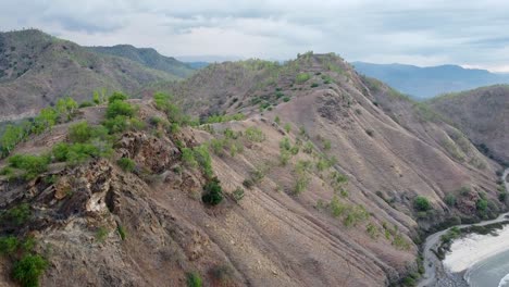 a scattering of green trees on the hill and mountain landscape during dry season in timor leste, south east asia