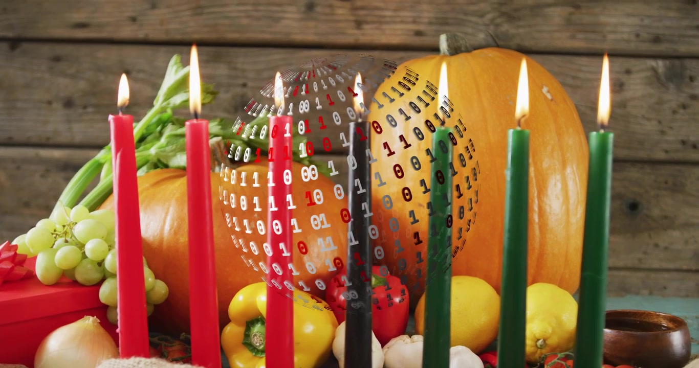 Binary digits emerging over arrangement forming sphere for digital overlay receding to restore view