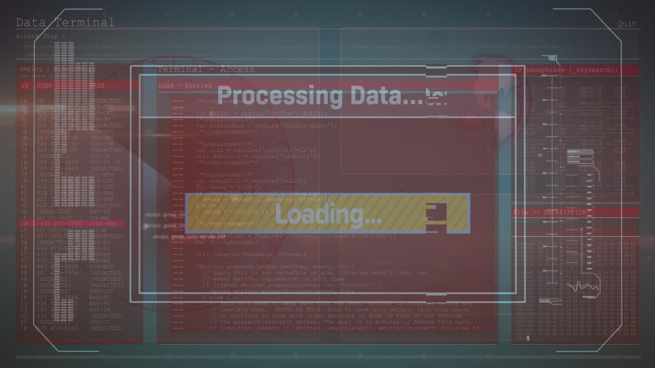animación de la interfaz con el procesamiento de datos contra un fondo azul
