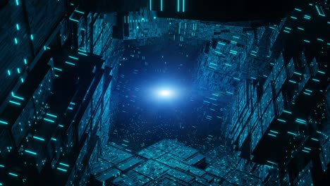 3d-tunnel aus hi-tech, digitaler cyberspace, futuristischer bewegung, abstrakter hintergrund.