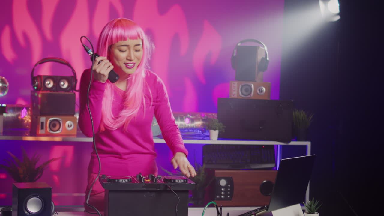 DJ with Pink Wig Mixing Music