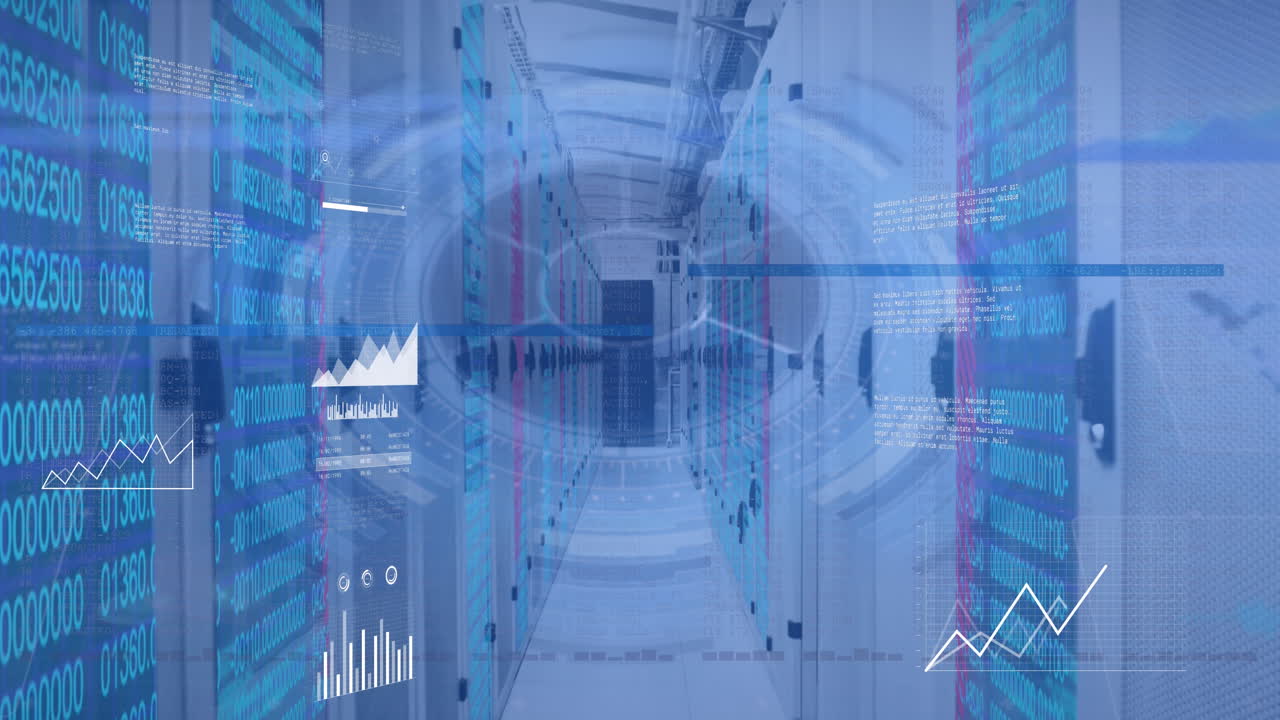 Animation of data processing over server room