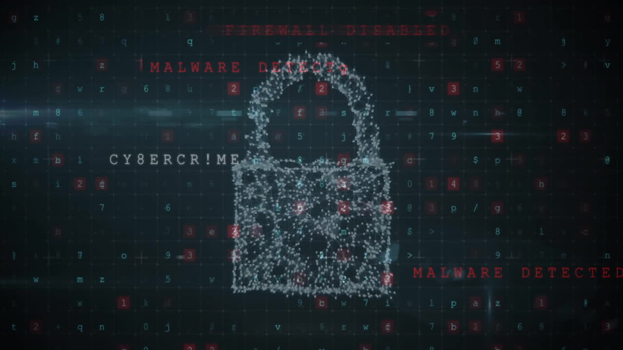 animación del icono de la nube, el candado y el escudo y procesamiento de datos sobre fondo negro