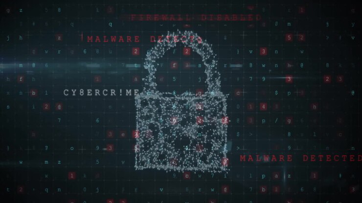 Animation of cloud, padlock and shield icon and data processing on black background