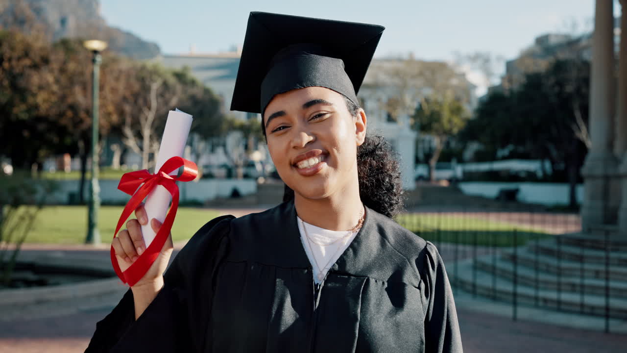 A young woman celebrates her graduation with her diploma