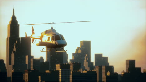 Silhouette-helicopter-at-city-scape-background