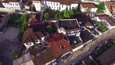 Good-aerial-shot-of-ancient-houses-on-the-hillside-in-Berat-Albania-4